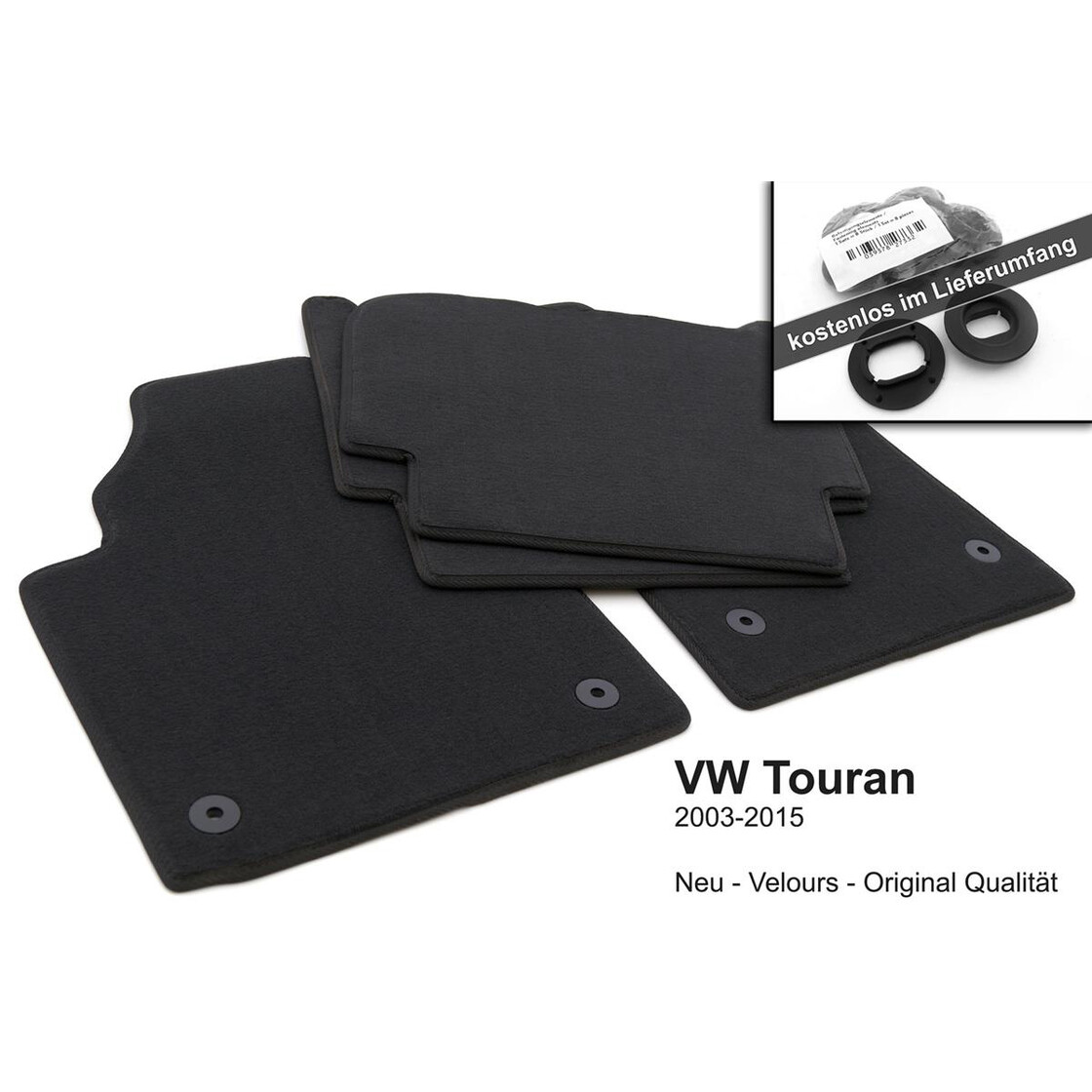 Fußmatten passend für VW Touran Premium Velours Autoteppich Matten Schwarz 4