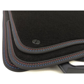 Premium Matten M3 Design Nubuk Leder Umrandung mit Doppelnaht rot / blau