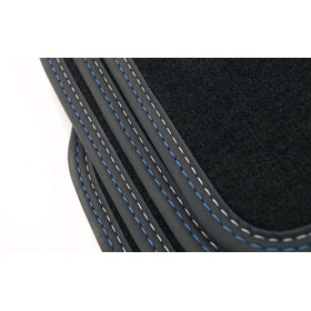Premium Fußmatten für BMW 5er E60 E61 Velours Matten in Original Qualität Autoteppich mit Doppelnaht - Weiß / Blau
