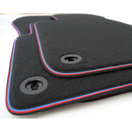 Fußmatten passend für 3er BMW E36 Premium Velours - M3 Edition Schwarz Rot Blau Tuning Auto Teppich Set 4-teilig