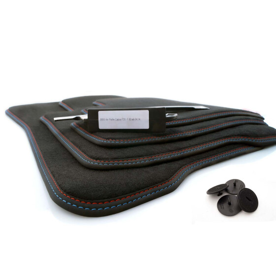Fußmatten passend für BMW 4er F33 F83 Premium Qualität Automatten 4-teilig Velours schwarz Doppelnaht Rot Blau