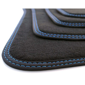 Fußmatten passend für BMW 4er Coupe F32 F82 M4 (ab 2013) Velours Matten in Original Qualität Automatten 4-teilig schwarz Doppelnaht blau