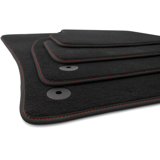 Fußmatten Passend für VW Golf 7 (alle) Premium Qualität Automatten 4-teilig Velours schwarz, Rote Ziernaht
