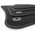 Fußmatten Seat Leon 3 (5F) Original Premium Qualität Automatten 4-teilig Velours schwarz, Weiße Ziernaht