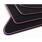 Fußmatten passend für BMW F10 F11 (2010-2013) Premium Qualität Automatten 4-teilig Velours schwarz, Webrand Blau Rot