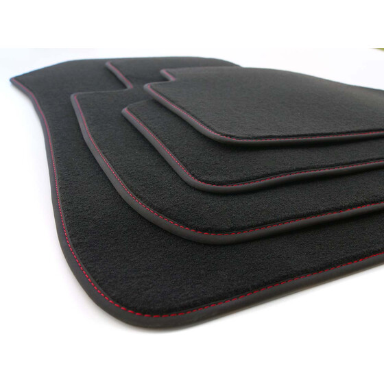 Fußmatten passend für BMW 3er E92 Coupe Premium Qualität Automatten 4-teilig Velours schwarz, Ziernaht Rot