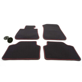 Fußmatten für BMW 3er E90 E91 M3 Veloursmatten in Original Qualität Automatten 4-teilig Schwarz, Zierstreifen Rot