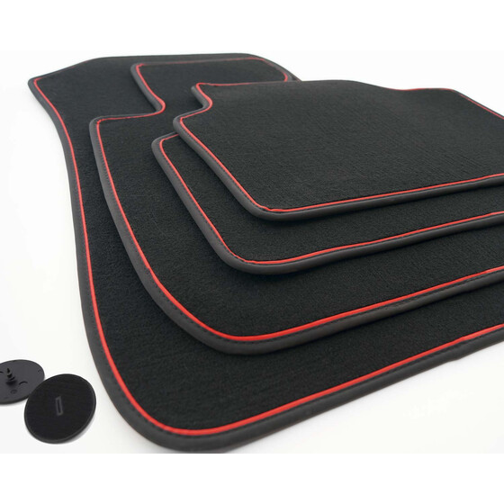 Fußmatten passend für BMW 3er F30 F31 (ab 2012) Premium Qualität Automatten 4-teilig Velours schwarz, Zierband Rot