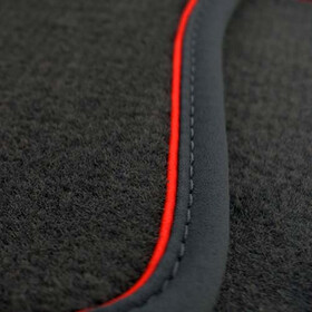Fußmatten passend für VW Polo V 5 (6R, 6C) Velours Matten Premium Autoteppich 4-teilig Schwarz Zierband Rot