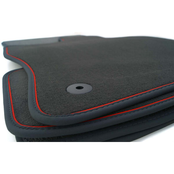 Fußmatten passend für VW T-Roc (ab 2017) Premium Qualität Automatten 4-teilig Velours schwarz, Zierband Rot