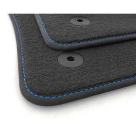 Fußmatten passend für Skoda Karoq ab 2017 Premiummatten Autoteppich Tuning Style 4x Velours, Ziernaht Blau