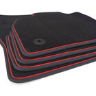 Fußmatten passend für VW T-Cross (Roter Zierstreifen) Velours Premium Autoteppich inkl. Original Befestigungssystem 4-teilig