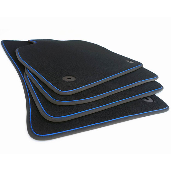 Fußmatten passend für VW Golf 7 R-Line Premium Velours Automatten 4-teilig Schwarz, Zierband Blau