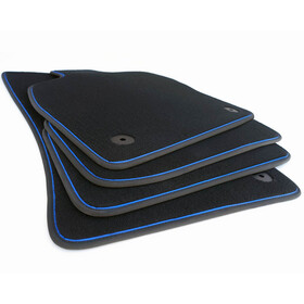 Fußmatten passend für VW Golf 7 R-Line Premium Qualität Zubehör Automatten 4-teilig Velours schwarz, Zierband Blau