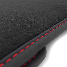 Fußmatten für Tesla S Premium Velours Automatten 3-teilig, Innenraum Tuning Autoteppich Ziernaht Rot
