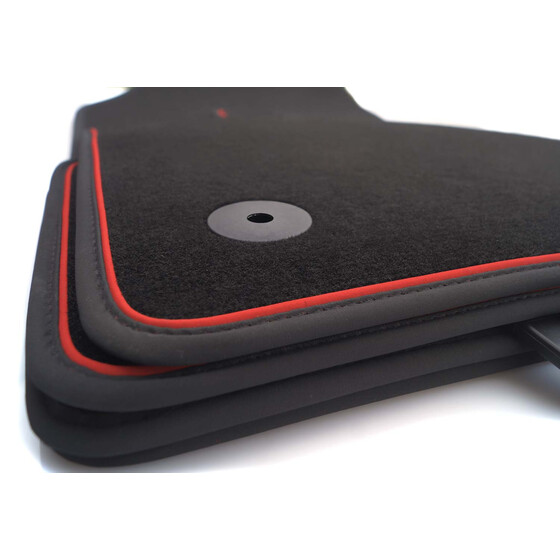 Fußmatten passend für Skoda Octavia 3 / 4 / RS / Combi Velours Premium Tuning Automatten Schwarz, Zierstreifen Rot