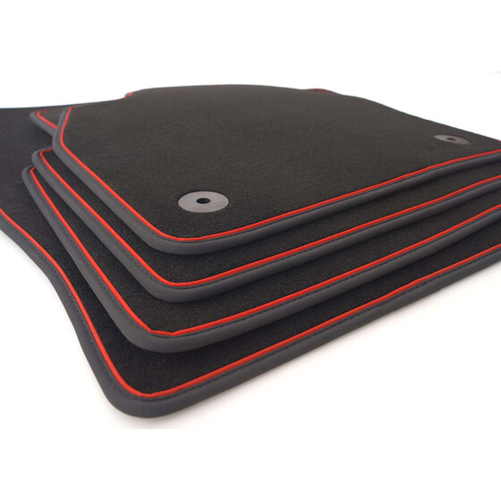 Fußmatten passend für Skoda Scala / Kamiq Premium Velours Matten Autoteppich 4er Set, Zierstreifen Rot