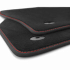 Fußmatten passend für VW T5 / T6 Bus Multivan Caravelle California (Ziernaht Rot) Premium Velours 2-teilig Autoteppich vorne schwarz