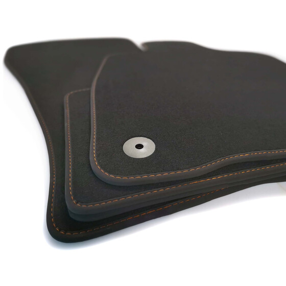 Fußmatten passend für Cupra Formentor Ziernaht Kupfer (Braun) Premium Velours Matten 4-teilig Komplett-Set Autoteppich
