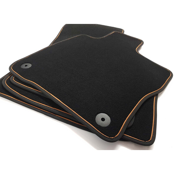 Fußmatten für Cupra Formentor passend (Zierstreifen Kupfer, Braun) Premium Velours Matten Set 4-teilig Autoteppich