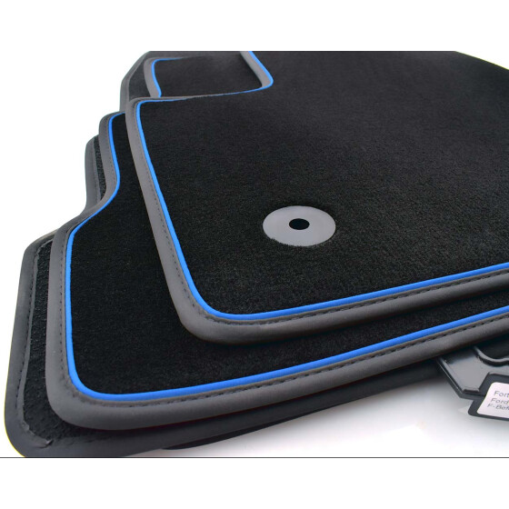 Fußmatten passend für Skoda Octavia III & IV (alle) RS Combi Velours Matten Premium Autoteppiche 4-teilig, Schwarz, Blauer Zierstreifen