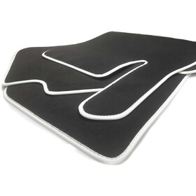 Fußmatten für Tesla Model Y (Weißer Rand) Premium Velours Autoteppich Matten Original Qualität, Schwarz, Innen komplett